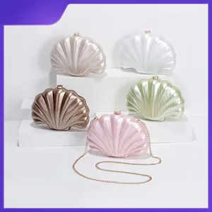 Shell Shaped Acrylic Evening Clutch Bag Pearlescent Hard Shell Wedding Party Purse With Detachable Chain Strap