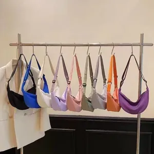 Trendy Nylon Crossbody Dumpling Bag Lightweight Minimalist Solid Color Adjustable Strap Shoulder Bag For Women Daily Wear