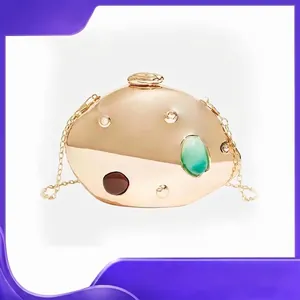 Irregular Liquid Metal Evening Clutch Bag With Gemstones Luxury Hard Shell Party Handbag For Women