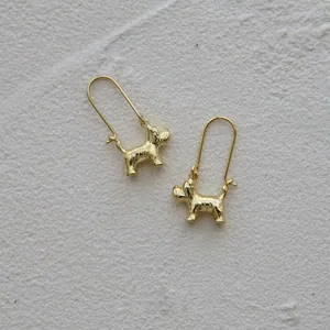 Schnauzer Dog 3D Stereoscopic Animal Copper Brass U-Shape Hook Earrings For Women Creative Petite Dainty Jewelry