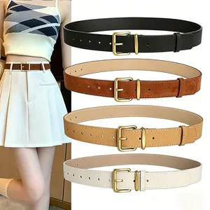 Women Vintage PU Leather Belt With Alloy Square Pin Buckle Solid Color Suede Textured Waistband For Jeans Dresses Women Accessories