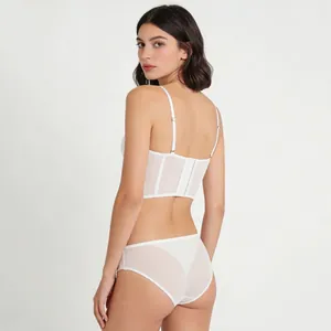 White French-style bustier lace lingerie set with mesh back and adjustable straps