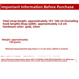 Adjustable 3.8cm wide bag strap replacement with gold or silver hardware details