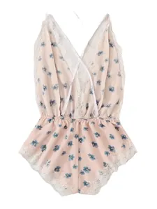 Body floreale con bordo in pizzo per donna, scollo a V profondo e spalline incrociate