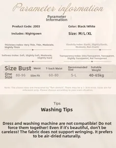 Size guide for French silk satin nightdress including measurements and washing instructions