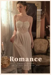 Exquisite white silk nightgown with delicate floral lace embroidery and pearl detail