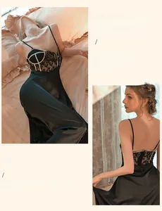 Elegant black silk nightgown featuring delicate lace trim and pearl bead detailing