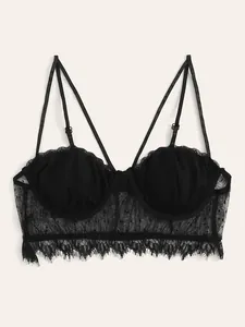 Sexy black lace bralette with underwire support and elegant eyelash lace trim detail
