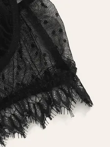 Elegant black eyelash lace lingerie with delicate polka dot mesh and scalloped edges