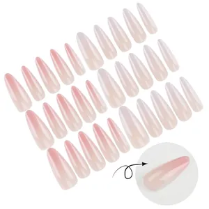 Unghie finte sfumate rosa e bianco con glitter fini e forma a mandorla set