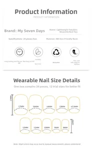 Size chart for Christmas press-on nails featuring 24 pieces of ABS resin in 12 fit sizes