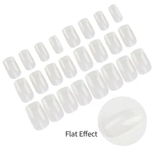 24pcs French style sheer press-on nails in short square shape with clear natural finish