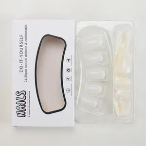 French style solid color press-on nails set with 24 white translucent fake nail tips