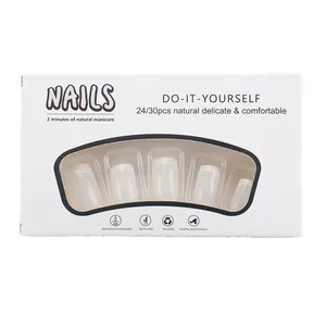 French tip press-on nails set in white display box with transparent window 24pcs