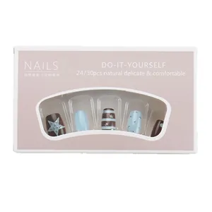 Brown and blue press-on nails with stars and stripes punk style short nail kit