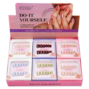 Women Cute Simple Solid Color Short Press On Nails ABS Resin DIY Fake Nails Manicure Kit Tool Included Multicolor