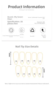 Size chart showing width and length specifications for long French leopard press-on nails