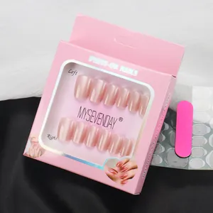 Pink cat eye press-on nails set with nail file and adhesive stickers in packaging