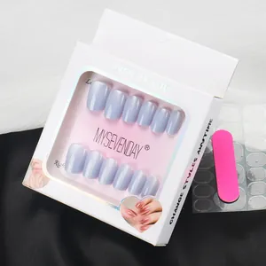 Short square press-on nails in lavender gradient with glue and file in white gift box