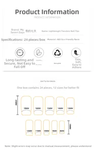 Size guide for French snake nails with measurements for all 12 medium length sizes