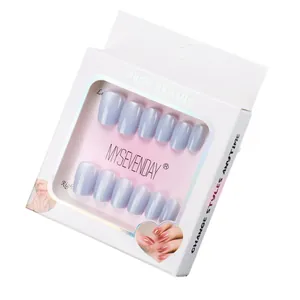 Short square light purple gradient press-on nails set with 12 pieces in white box