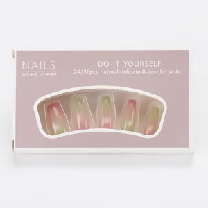 Macro view of long ballerina nails with pink and green cat-eye gradient and shimmer