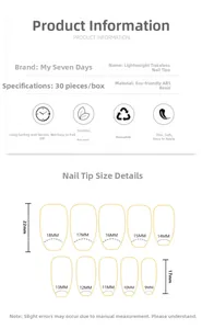 Size chart showing width 9-18mm and length specifications for cat-eye press-on nails