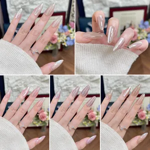 Aurora Katzenauge Künstliche Fingernägel Mandel Eckig Lange Nägel Wiederverwendbare Holografische Metallic Damen Dekoration