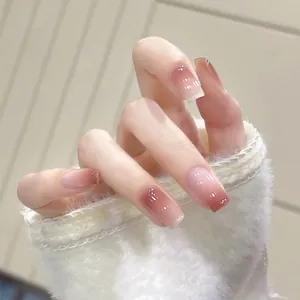 Gradient Glossy ABS Resin Press On Nails 3D Butterfly Flower Rhinestone Decor Elegant Manicure For Women Fashion Daily Jewelry