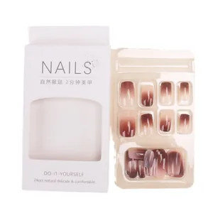 Press-on nails set with 24 pieces of brown gradient square nails in professional box