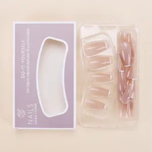 Französische Gradient-Nägel in Weiß, mittellang zum Aufkleben, Set mit 24-30 Stück