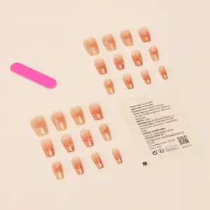 Ballet french style press-on nails set with gold silk ribbons and 24 pieces nail kit