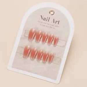 Short ballet gradient nude pink press-on nails set with 10pcs on a white display card
