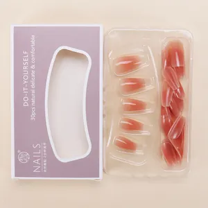 Short ballet gradient pink press-on nails set with 30 pieces and gift packaging