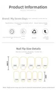 Detailed size guide for 24pcs long coffin press-on nails in ABS resin with measurements