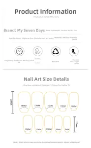 Detailed press-on nail size guide for 24pcs ABS resin nail tips in various widths