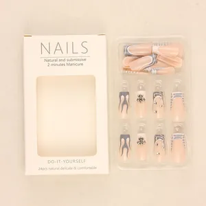 Gray flame coffin press-on nails with silver metal charms and sparkling rhinestones