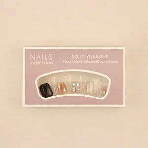 DIY 24pcs press-on nail set in black, nude pink, and silver sequins with rhinestones