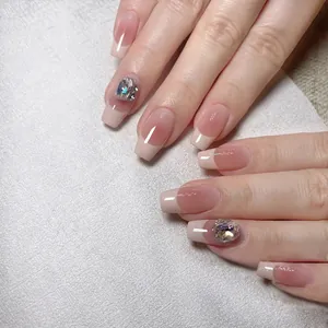 Elegant Hand-made Wearable Press On Nails ABS Resin French Ombre Cat Eye Rhinestone Glitter Butterfly Manicure DIY Decor For Women
