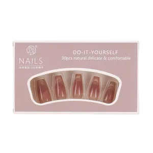 French smile cat-eye press-on nails set with 30 gradient pink purple coffin nail tips