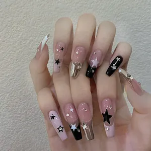 Star Heart Patterns Press-on Nails Rhinestone Decor Metallic Mirror ABS Resin Artificial Nails For Women DIY Manicure