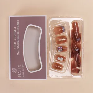 Press-on nail set with purple gradient, cat-eye finish, and 24-piece glitter rhinestones