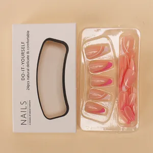 Rosa gestreifte Press-on-Nägel Set mit 24 Stück im minimalistischen französischen Stil