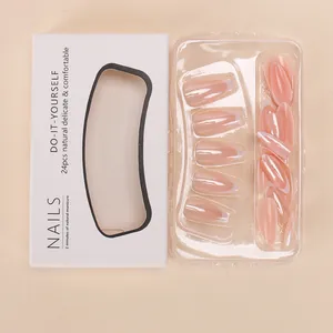 French tip artificial nail set in nude pink with white edges and 24 pieces in window box