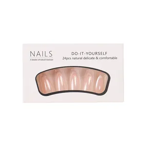24pcs nude and white French tip press-on nails with minimalist medium-length design