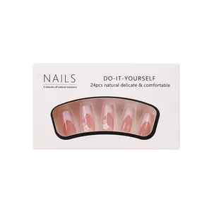 Pink gradient press-on nails with 3D white flowers and silver glitter edges, 24 pieces set
