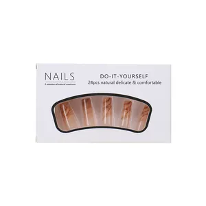 Faux ongles longs ballerine ambre marbré 24 pièces avec dégradé dans la boîte