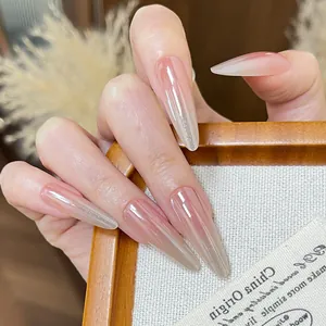 Mandelform Aufdrucknägel Rouge Rosa Farbverlauf Katzenauge Schimmer Glitzer Lange Stiletto Künstliche Nägel Sternmuster Damen Täglich Nagelkunst
