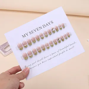 Faux ongles faits main dégradé vert avec perles et cristaux, ensemble de 24 pièces