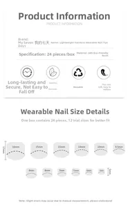 Size chart showing width dimensions for 24-piece ABS resin cat-eye press-on toenails